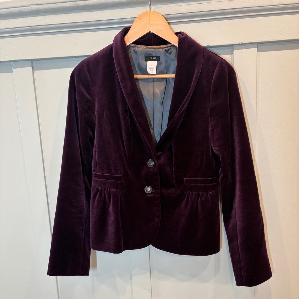 J.Crew Plum Purple Velvet Peplum Blazer Jacket Dark Academia Whimsigoth Size 2